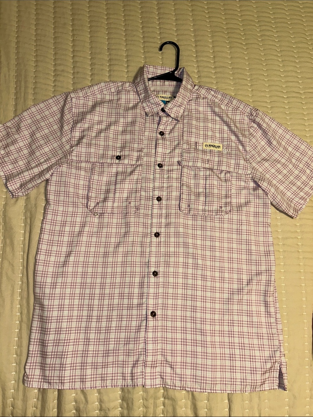 Magellan Outdoors Men’s Short-Sleeve Plaid Button-Up Shirt - White & Pink
